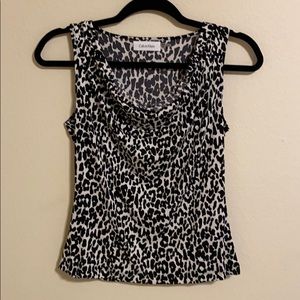 Cheetah Print Calvin Klein Cowl Neck Top Sz PS EUC